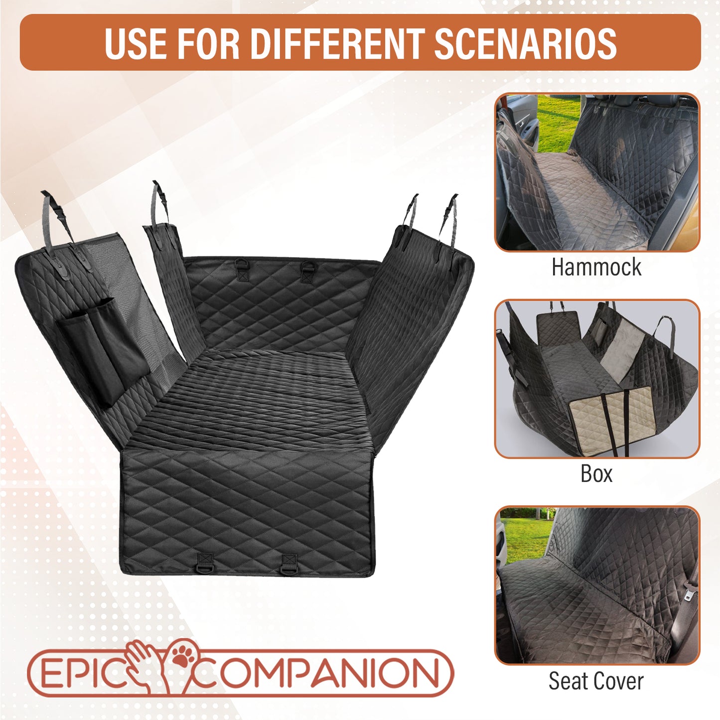 Premium Dog Rear Car Seat Cover +Free Seat Belt Strap