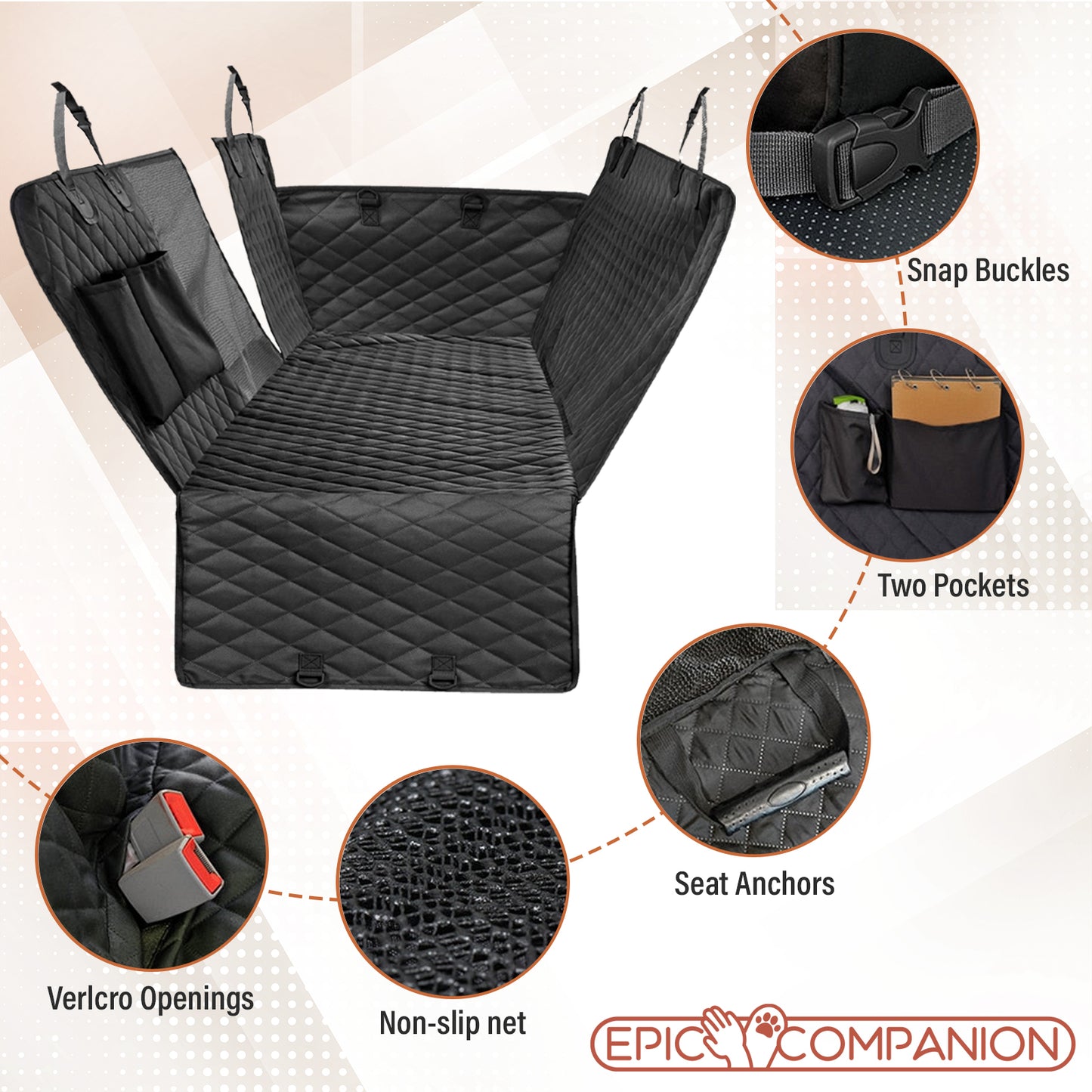 Premium Dog Rear Car Seat Cover +Free Seat Belt Strap